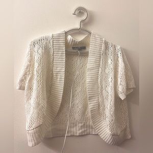 NY Collection Acrylic Petite White Crochet Short Sleeve Shawl Shrug Knitted Lace